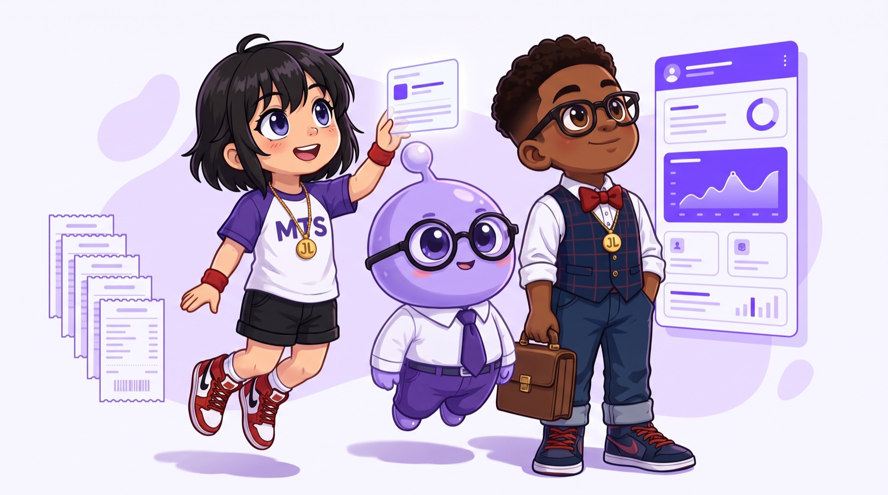 Pan, baby PULSAR, and the founder — the JourdanLabs crew among floating receipts